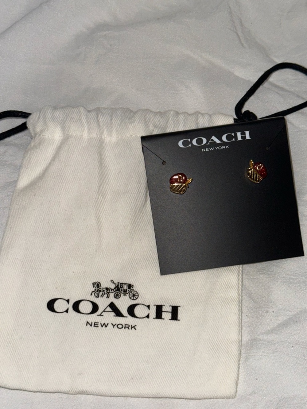 Coach Red & Gold Apple Stud Earrings - Picture 2 of 6